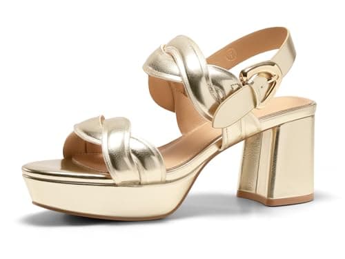 Coutgo Womens Platform Chunky Heels Sandals Open Toe Ankle Strap Summer Dress Beach Shoes, Gold, size 9 - Image 1