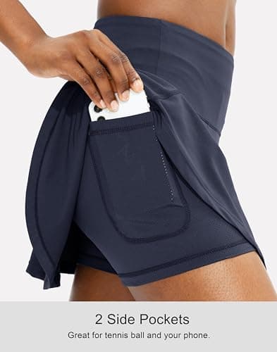 SANTINY Pleated Tennis Skirt for Women with 4 Pockets Women's High Waisted Athletic Golf Skorts Skirts for Running Casual (Navy_XS) - Thumbnail 3