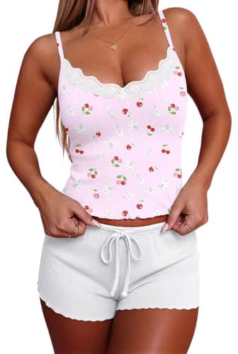 Ekouaer Women's Pajama Sets 2 Piece Sexy Lingerie Sleepwear with Pockets Lightweight Lace Cami Shorts Adjustable Straps Pjs - Image 1