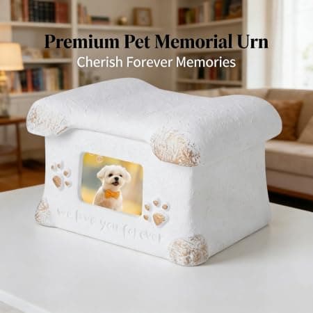 Portland Cement Pet Urn, Pet House Shape with Built-in Photo Frame, Durable Memorial for Dogs Cats, Minimalist Design for Indoor Home Display, 18.5cm/7.28"×14cm/5.51"×11.5cm/4.53" - Thumbnail 2