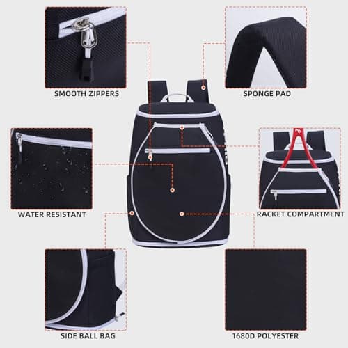 Tennis Backpack, Team Tennis Racket Bag for Men & Women, Sport Bags for Tennis Pickleball Badminton with Shoes Compartment - Thumbnail 5