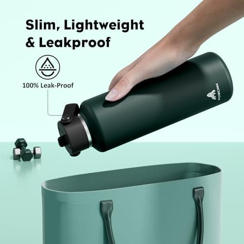 POWCAN 24 oz Water Bottle Insulated: BPA-Free, Leakproof Lid with Straw, Lightweight, Flex Cap, Stainless Steel Water Bottle for Sport, Hikig, Office, Commute, Worker, Walking, Cycling (Fir Green) - Thumbnail 3