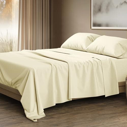 THREAD SPREAD 100% Egyptian Cotton Sheets Queen Size - 1500 Thread Count 4 PC Queen Sheet Set Egyptian Cotton, Sateen Weave Luxury Sheets Queen Size, High Thread Count Sheets, 17" Deep Pocket - Ivory - Image 1