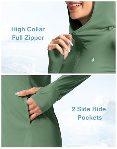 Soothfeel Women's UPF 50+ Swim Cover Up Sun Protection Hoodie SPF Lightweight Jacket Long Sleeve Beach Cover Ups for Women (Green,L) - Thumbnail 5