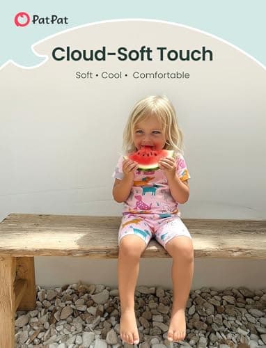 PATPAT Bamboo Viscose Pajama Sets for Toddler Boy & Girl Baby Kids, Soft Cool Short Summer Snug fit Pjs Sleepers for Birthday, Puppy Fun, 12-18 Months - Thumbnail 3