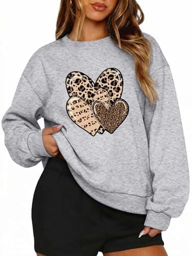 PEFYERVERY Women Sweatshirt Crewneck Long Sleeve Pullover Plus Size Heart Leopard Print Graphic Hip-Hop Y2k Street Oversize Style Sweater Gray L - Image 1