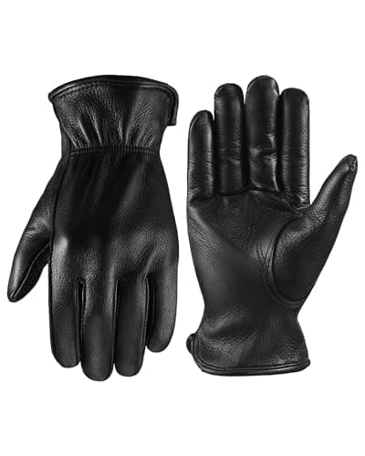 OZERO Leather Garden Gloves: Soft Breathable Deerskin Gloves (Black, XL)