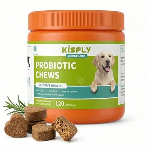KISFLY Probiotics for Dogs 20 Billion CFU - 6 Strains with Bacillus Subtilis - Soft Chews for Digestive Support, Occasional Gas & Stool Consistency - Chicken Flavor, 120 Chews - Image 1