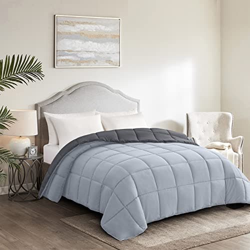 Homelike Moment Comforters Queen Size - Grey Duvet Insert Down Alternative Bed Queen Comforter, Lightweight Bedding Comforters Full Size Quilted Soft All Season Reversible Dark Gray/Light Grey - Thumbnail 3