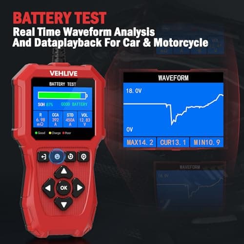 Car Battery Tester 6V 12V with Lithium Battery Testing, VEHLIVE BT910 5-3000CCA Battery Load Tester, Automotive Alternator Tester Charging Cranking System Tester for Car Truck Motorcycle SUV ATV Boat - Thumbnail 6
