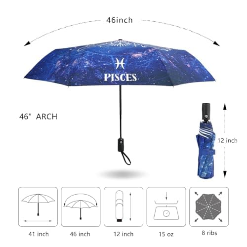 Natuquebrela Portable Travel Umbrella Constellations - Compact Automatic Large Wind Resistant Rain Umbrellas Strong Packable Umbrella for Women - Thumbnail 2
