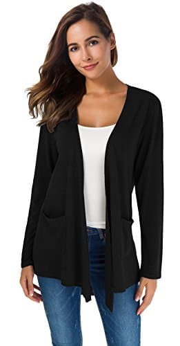 TownCat Womens Lightweight Cardigans Long Sleeve Open Front Casual Cardigan with Pockets (Black,S) - Image 1
