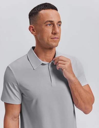 PINSPARK Mens Polo Shirt Short Sleeve Grey Polo Shirts for Men Quick Dry Slim Fit Golf Shirt Moisture Wicking Collared Polos - Thumbnail 2