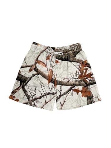 Jilwod Mens Mesh Shorts Cream Print Shorts Breathable Camo Athletic Gym Running Shorts for Outdoor Casual Wear (US, Alpha, Large, Regular, Regular, White) - Image 1