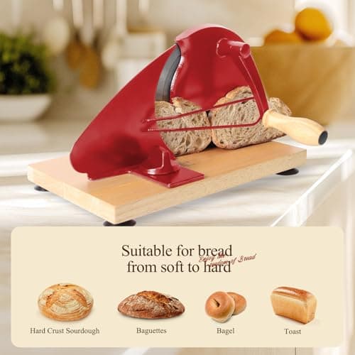 Manual Bread Slicer for Homemade Bread,Even Slicing Thickness-Adjustable Slices,Sourdough Slicer with Scale Lines&SuperStrong SuctionCup Fixation (Red-Guide) - Thumbnail 6