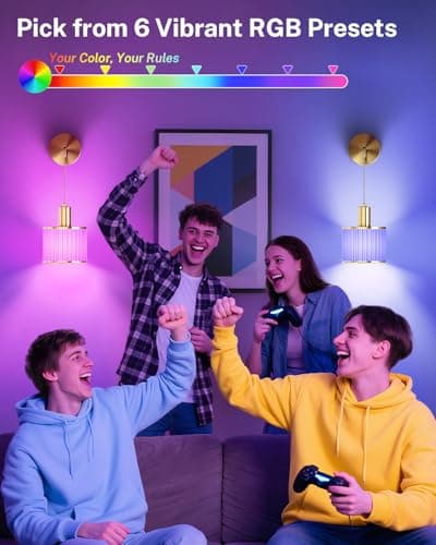 SAIMAND Battery Operated Wall Sconce Set of 2, Wireless Rechargeable Wall Lights with Remote Control, 9 Colors Dimmable LED Lamps, Modern Cordless Sconces for Bedroom Living Room Hallway(Gold) - Thumbnail 5