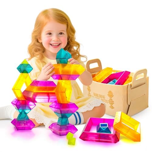 Translucent Building Block Set with Toy Storage Bag, 30 Pcs Light-Passing Stacking Toys for Kids Ages 3+, STEM Preschool Educational, Light Table Compatible, Gift for Toddlers & Children - Image 1