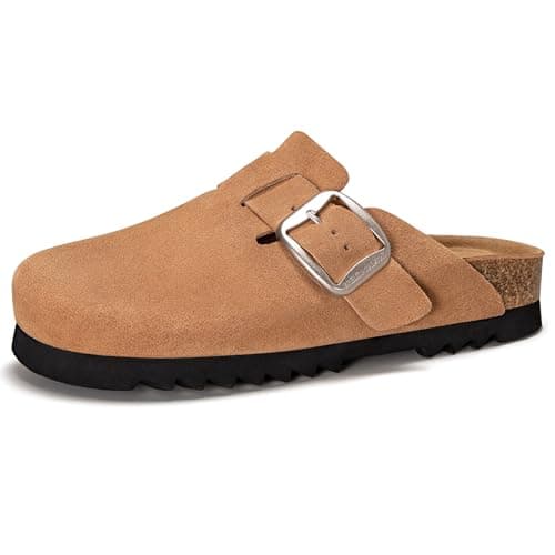 Brelzo Calvior Suede Clogs for Women Leather Mules Slip-on Sandals Men's Potato Shoes with Arch Support Brown - Image 1