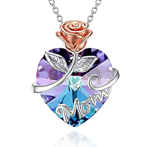 GemJelry Mothers Necklace Gifts for Mom from Daughter Son, I Love You Mom Necklace Heart Pendant Rhinestone Jewelry with Box Birthday Mothers Day Gifts for Women - Image 1