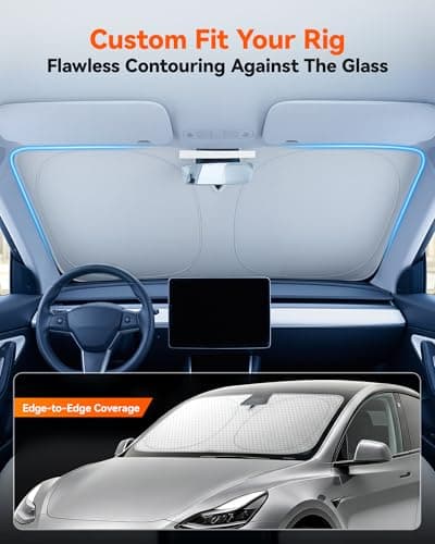 WOLFBOX Foldable Car Windshield Sun Shade Tesla Model Y/Model 3 56.3''x37'' - Thumbnail 3
