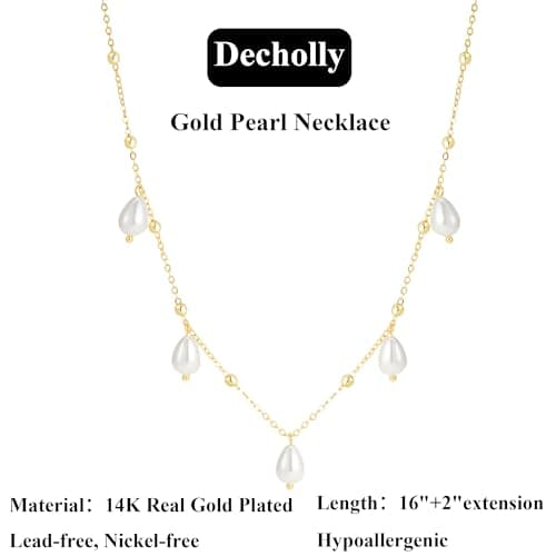 Decholly Gold Pearl Necklaces for Women Trendy, 14K Gold Plated Dainty Necklace Simple Pearl Necklace Women's Jewelry Friend Birthday Wedding Jewelry Gifts for Women - Thumbnail 6