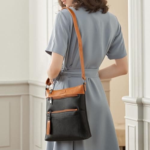 Kiss Sea Crossbody Purses for Women Trendy Crossbody Bags for Women Multi Pocket Cross Body Purse Black Brown - Thumbnail 3