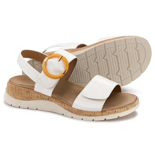 ATHMILE Women's Sandals Orthopedic Arch Support Platform Sandals for Women Adjustable Straps for Narrow & Wide Feet Comfort Walking Shoes for Travel Work Vacation & Everyday Casual Wear White Size 9 - Image 1