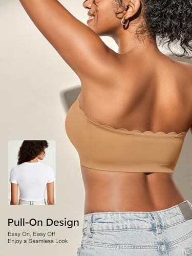 Strapless Bras for Women - S-XL Unlined Bandeau for Natural Shape, Wireless Pull-On Bra, Comfy Seamless Bralette No Underwire (Skin L) - Thumbnail 3