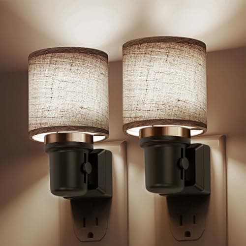 L LOHAS LED Night Lights Plug into Wall, 2 Pack Linen Fabric Cylinder Decor Night Light, Dusk to Dawn Sensor Vintage Nightlight, 5000K Daylight 0-100LM Dimmable, for Bedroom Living Room Hallway