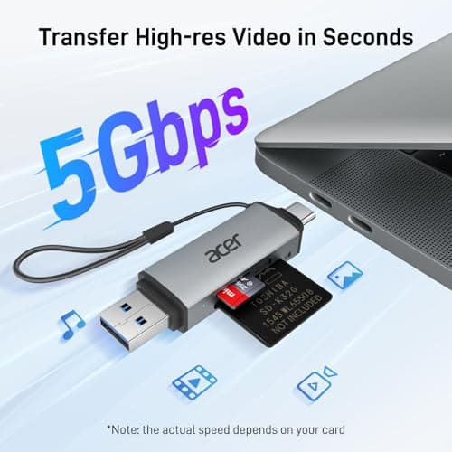 acer SD Card Reader USB C, Dual Slots USB 3.0 Type C to Micro SD Card Adapter, Memory Card Reader for MicroSD, SDHC, SDXC, Compatible with Laptop, PC, iPhone16/15, MacBook Pro/Air, iPad Pro, Android - Thumbnail 2