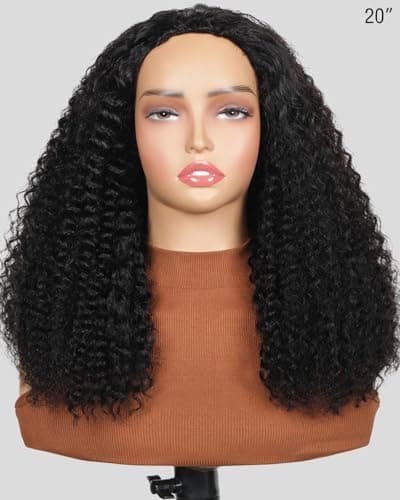 UNIKY Curly Half Wig Human Hair 20 Inch Glueless Wigs Human Hair Headband Wig Human Hair Half Wig Curly Human Hair Wigs For Black Women 210% Density 3 IN 1 Drawstring Seamless Clip Ins Flip Half Wigs - Thumbnail 2