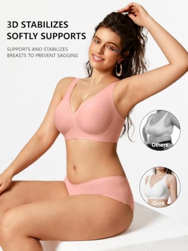 COCOMARTS Jelly Bras for Women No Underwire Deep V Bra Tea Red 3XL - Thumbnail 4