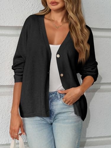 Saodimallsu Womens Oversized Cardigan Sweaters Open Front Button Down V Neck Sweater 2025 Winter Knit Outwear Black - Thumbnail 3