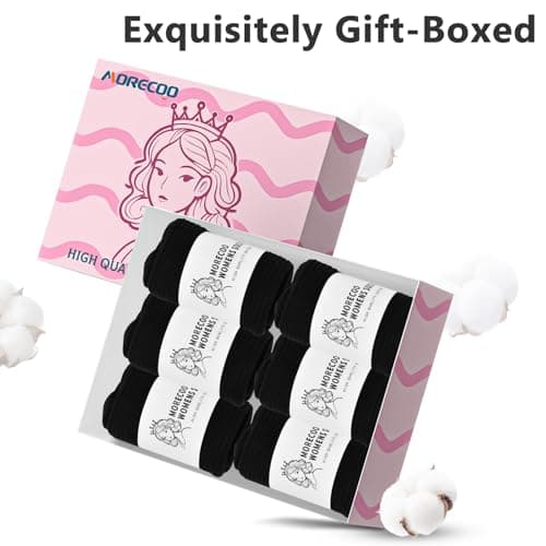 MORECOO Ruffle Socks Woman, Ruffle Turn-Cuff Breathable Cool Knit Cotton Lettuce Frilly Crew Mid-Calf Socks 6 Pack - Thumbnail 4