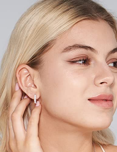 IMOLOVE Huggie earrings for women Ear Cuff Moissanite Stud Earrings Hypoallergenic Sterling Silver with 18K White Gold Plated Earrings-30A - Thumbnail 3