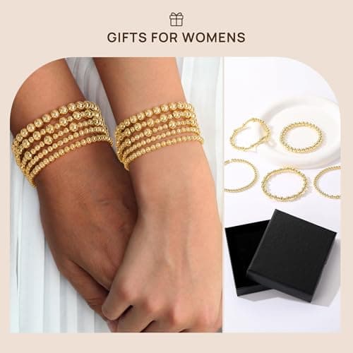 Yoosteel Gold Beaded Bracelets Set for Women, 14K Gold Plated Dainty Round Bead Ball Pearl Bracelet for Women Simplicity Stackable Jewelry Gifts（6 PCS） - Thumbnail 6