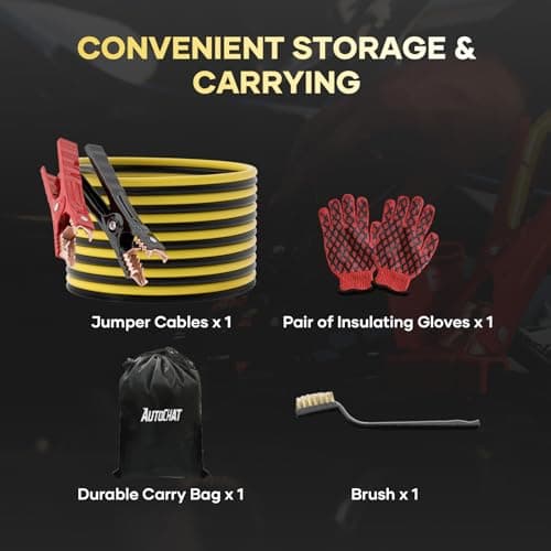 AutoChat Jumper Cables for Car, Heavy Duty Automotive Booster Cables for Car, SUV and Trucks Battery, for Jump Starting Dead or Weak Batteries with Carry Bag, Gloves, Brushes(6 Gauge 16 Feet) - Thumbnail 6