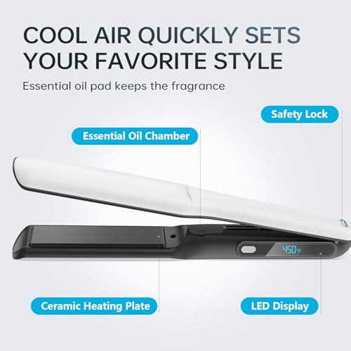 2 in 1 Professional Hair Straightener & Curler, Titanium Plates with Cool Air Fan, 3 Temp Settings (355℉-450℉), Negative Ion for Curly/Thick Hair, Essential Oil Diffuser, Clips & Aromatherapy Pads - Thumbnail 3