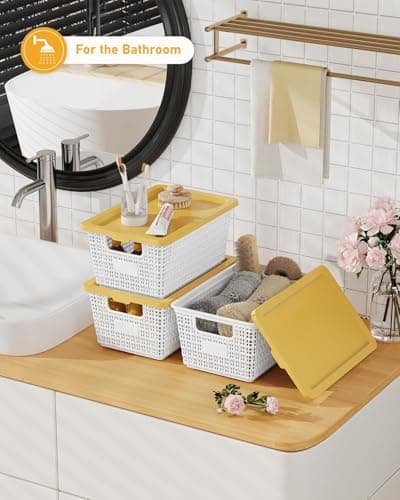 NUMIFUN Plastic Storage Bins with Latching Lids – Stackable Storage Baskets with Lids for Pantry, Closet, Bedroom & Shelves | Durable Organization Boxes for Home,Office & Classroom, 6 Pack, White - Thumbnail 5