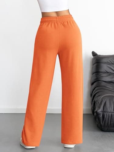 ATHMILE Women's Wide Leg Sweatpants High Waisted Baggy Interior Drawstring Joggers Straight Leg Sweat Pants with Pockets Orange - Thumbnail 3