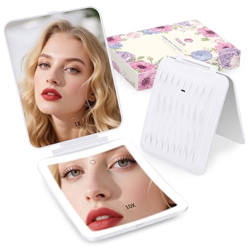 klarh 1X/10X Magnifying Makeup Mirror with 3 Colored Lights and Touch Control, 2700mAh Rechargeable LED Vanity Mirror for Home, Bathroom and Travel (Pearl White, with LED Lights) - Image 1