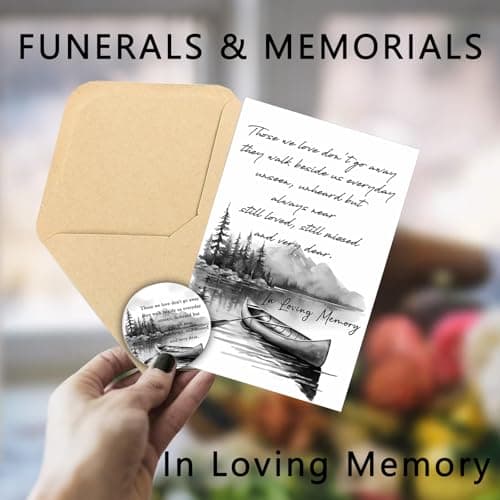 Qpige Bulk 50 Sympathy Thank You Cards with Envelopes for Funeral Favors, Round Engraved Wooden Memorial Keepsakes Pocket HugTokens Gifts, Funeral Wake Celebration of Life Decorations Ideas (Boat) - Thumbnail 2