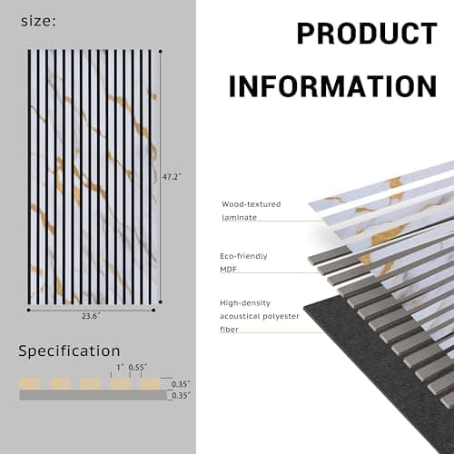 4 Packs Acoustic Wall Panel, 47.2"x23.6" Wood Slat Sound Absorbing Panel, Sound Proofing Panels for Office,Home Theater,Studio, Faux Marble - Thumbnail 4
