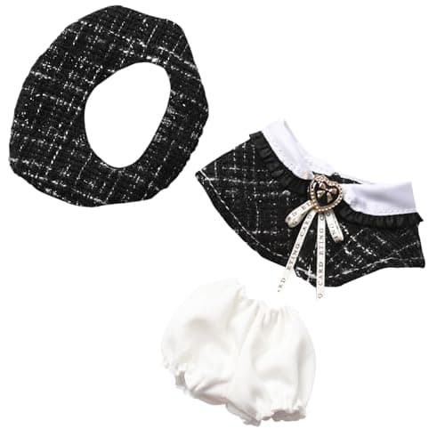 Clothes for Blind Box Dolls, 3-Piece Premium Dolls Accessories Set for 15-17cm Plush Blind Box Toy Skirt Outfit (Black Shawl) - Thumbnail 2
