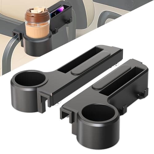 Golf Cart Armrest with Cup Holder - Universal Fit for EZGO/Club Car/Yamaha Rear Seat, Fits 1”/1.25” Square Tube Frames, Durable ABS Construction, Phone Holder, No Drilling - Image 1