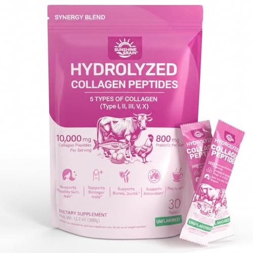 Multi Collagen Peptides Powder - 10g Hydrolyzed Collagen Peptides Type I, II, III, V & X with Biotin, Hyaluronic Acid & Prebiotics, Support Hair, Skin, Nail, Bone & Digestive Health, Non-GMO丨30 Sticks - Image 1