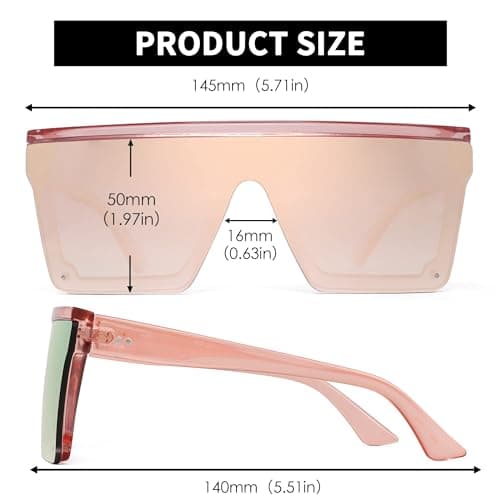 JIM HALO Flat Top Shield Sunglasses Square Mirror Rimless Glasses for Women Men (Pink Frame/Mirror Pink Lens) - Thumbnail 5