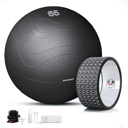 HAPBEAR Back Roller - Yoga Wheel Set with 26'' Anti-Burst Exercise Ball – 12'' PP Inner Core Spine Alignment Tool for Back Pain Relief,Core Strength & Full-Body Workout, Back Roller Wheel for Home Gym & Therapy, Pump Included - Image 1