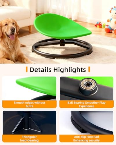 UIIKOLB Spinning Chair for Autistic Kids (3-18 Years), Sensory Swivel Chair for Teens with ADHD/Autism – 21×19 Inch 220LBS Weight Capacity Seat – Sit and Spin Calming Toy for Body Balance(Green) - Thumbnail 4