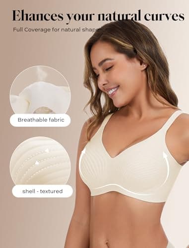 COMFELIE Seamless Wireless Bra for Women No Wire Underarm & Back Smoothing One-Piece T-Shirt Bra White - Thumbnail 2
